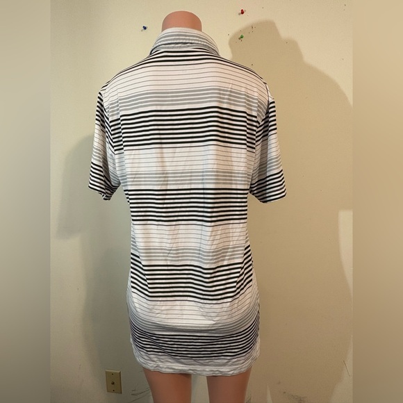 Columbia Polo Golf Men's Large‎ Omni-Wick Striped Shirt Black Gray White Polo - Picture 2 of 10